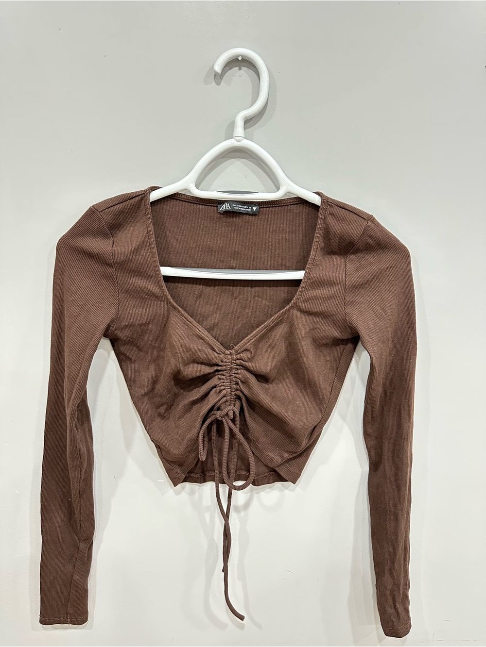 Zara Brown Ruched Drawstring Long-Sleeve Top - Picture 1 of 3